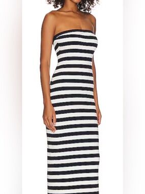 Free People Strapless, Striped Black and Tan Maxi Dress